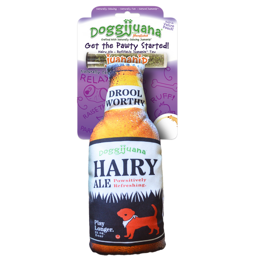 Doggijuana Get The Pawty Started Refillable Hairy Ale Dog Toy