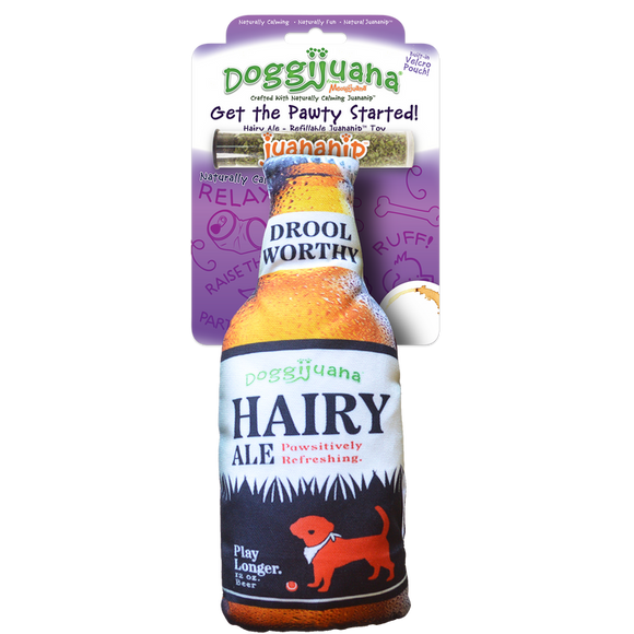 Doggijuana Get The Pawty Started Refillable Hairy Ale Dog Toy