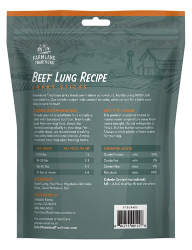 Farmland Traditions Beef Lung Recipe Jerky Sticks Dog Treats