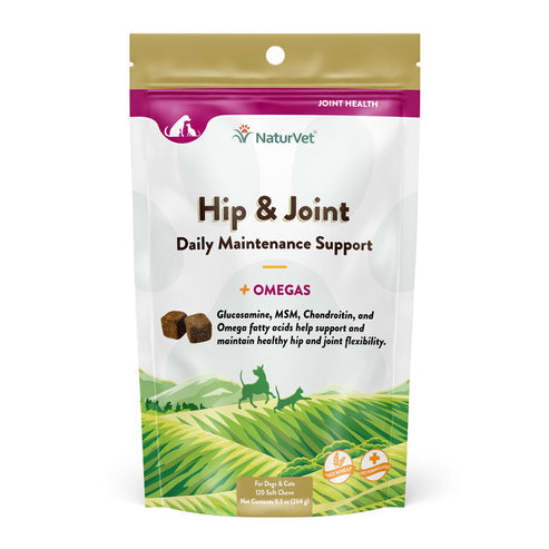 NaturVet Hip & Joint Plus Omegas Vitamins Glucosamine Soft Chews