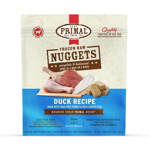 Primal Pet Foods Frozen Raw Nuggets Dog Food Duck Recipe