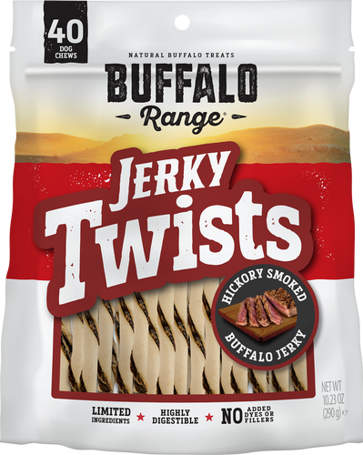Buffalo Range Natural, Grain Free Jerky Twist Rawhide Chews for Dogs