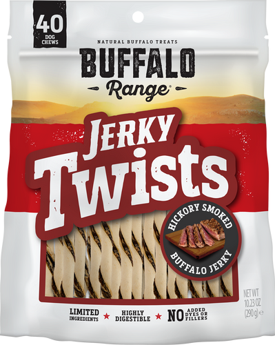 Buffalo Range Natural, Grain Free Jerky Twist Rawhide Chews for Dogs (40 Count)