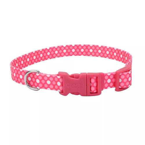 Coastal Pet Products Styles Adjustable Dog Collar Pink Dots 3/4