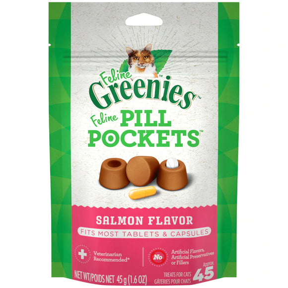 FELINE GREENIES PILL POCKETS Natural Cat Treats, Salmon Flavor (1.6 oz. Pack (45 Treats))